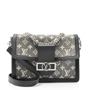 Pre-owned Louis Vuitton Leather Shoulder Bags Monogram Denim Jacquard Dauphine MM Shoulder Bag