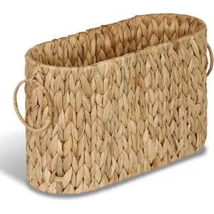 Water Hyacinth Slim Toilet Paper Storage Basket - Natural Look, Holds 9 Mega Rolls, Home Bathroom Decor Organizer