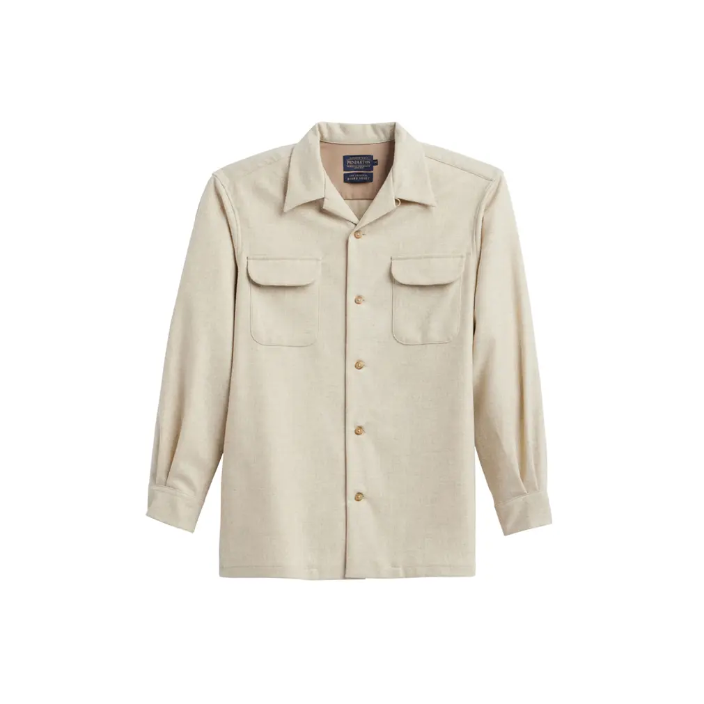 Pendleton Men's Virgin Wool Plaid Collared Neck Board Shirt - Ivory Mix, Longsleeves, Tall Fit, Bias Cut Functional Pockets, Menswear Casual Top
