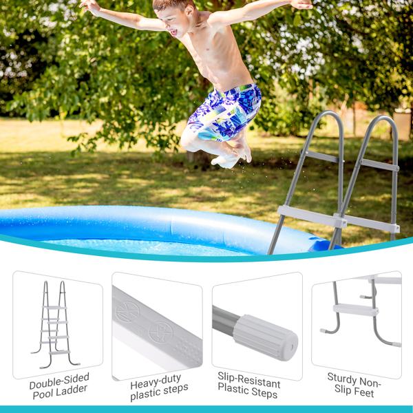 4-Step 52in Above Ground Pool Ladder - 300LB Capacity, Iron Grey Frame & White Steps, Fits Pools up to 52in