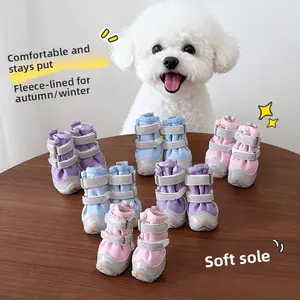 Dog Shoes New Winter Puppy Soft Sole Anti-Slip Fleece-Lined Small Dog Teddy Warm Rubber Anti-Dirt Shoes