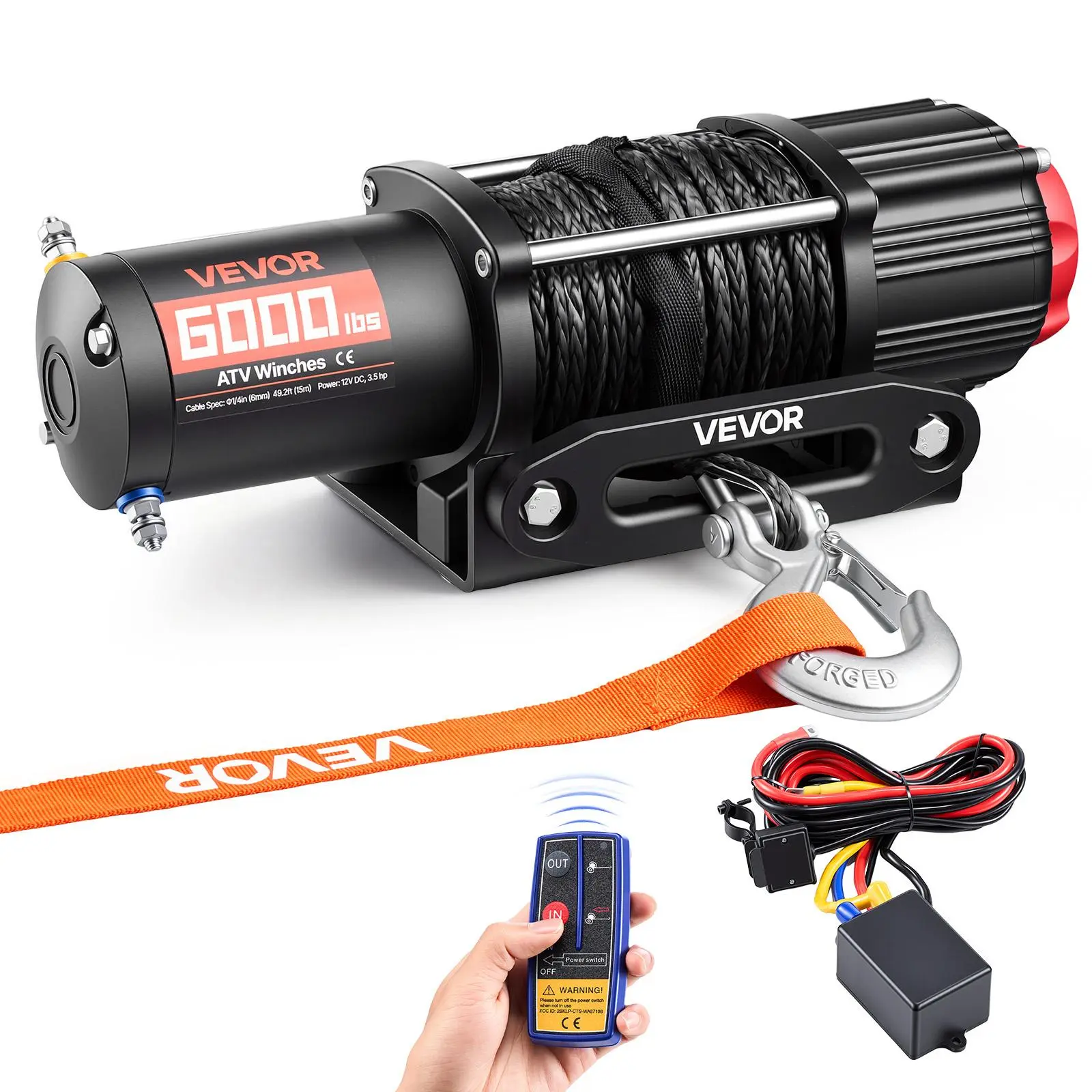 【Summerfinds】VEVOR 6000 lbs Electric Winch,12V DC ATV/UTV Winch with Φ0.24 in x 49.2 ft Synthetic RopeWireless & Wired Remote ControlIP55 Waterproofwith Fairlead Mount Plate for Towing ATV UTV Off-Road