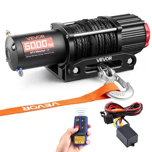 VEVOR 6000 lbs Electric Winch, Summervibes,Summervibes, 12V DC ATV/UTV Winch with Φ0.24 in x 49.2 ft Synthetic Rope, Wireless & Wired Remote Control, IP55 Waterproof, with Fairlead Mount Plate for Towing ATV UTV Off-Road