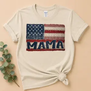 Women's Family Casual Round Neck Short-Sleeve T-Shirt Top, American Flag Themed Clothing Set