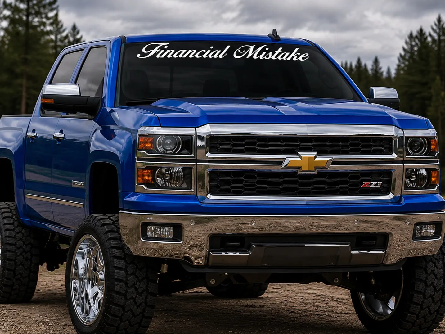 Funny Financial Mistake Windshield Banner Decal, Custom Color Vinyl Sticker for Cars & Trucks