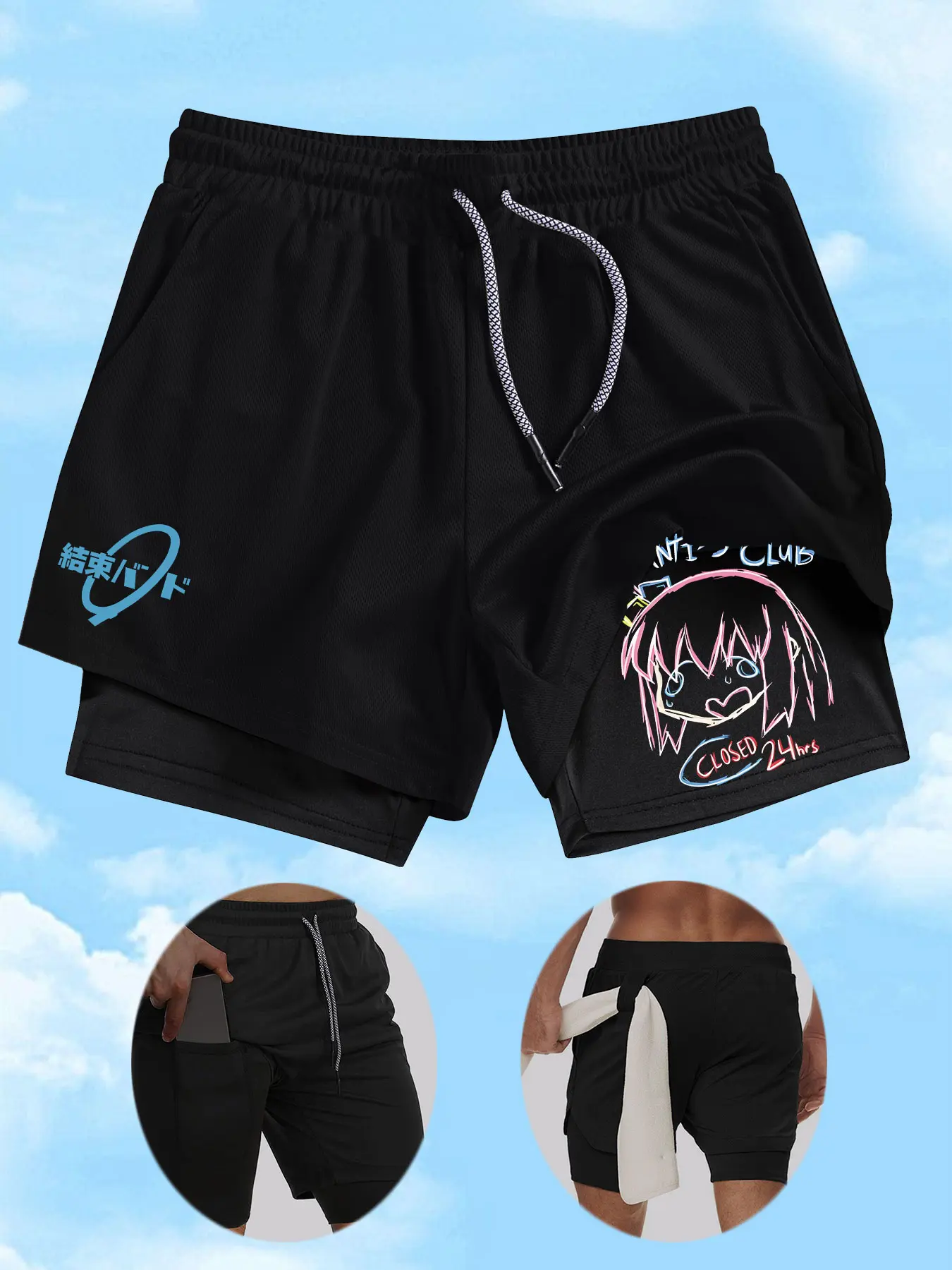 Men's Printed Basketball Training Shorts, Multi-Pocket Double-Layer Sports Pants, Breathable Comfortable Outdoor Running Volleyball Gym Wear