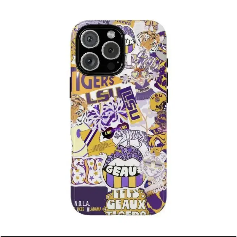 LSU Tiger Team College Football Tailgate Gear Custom Gloss Finish Polycarbonate-Rubber TPU Phone Case - Heavy Duty, Shockproof Protective Casing for iPhone 17 Pro Max,16,15,14,13,12,11 (Mobile Accessory), Heavy Duty Protection