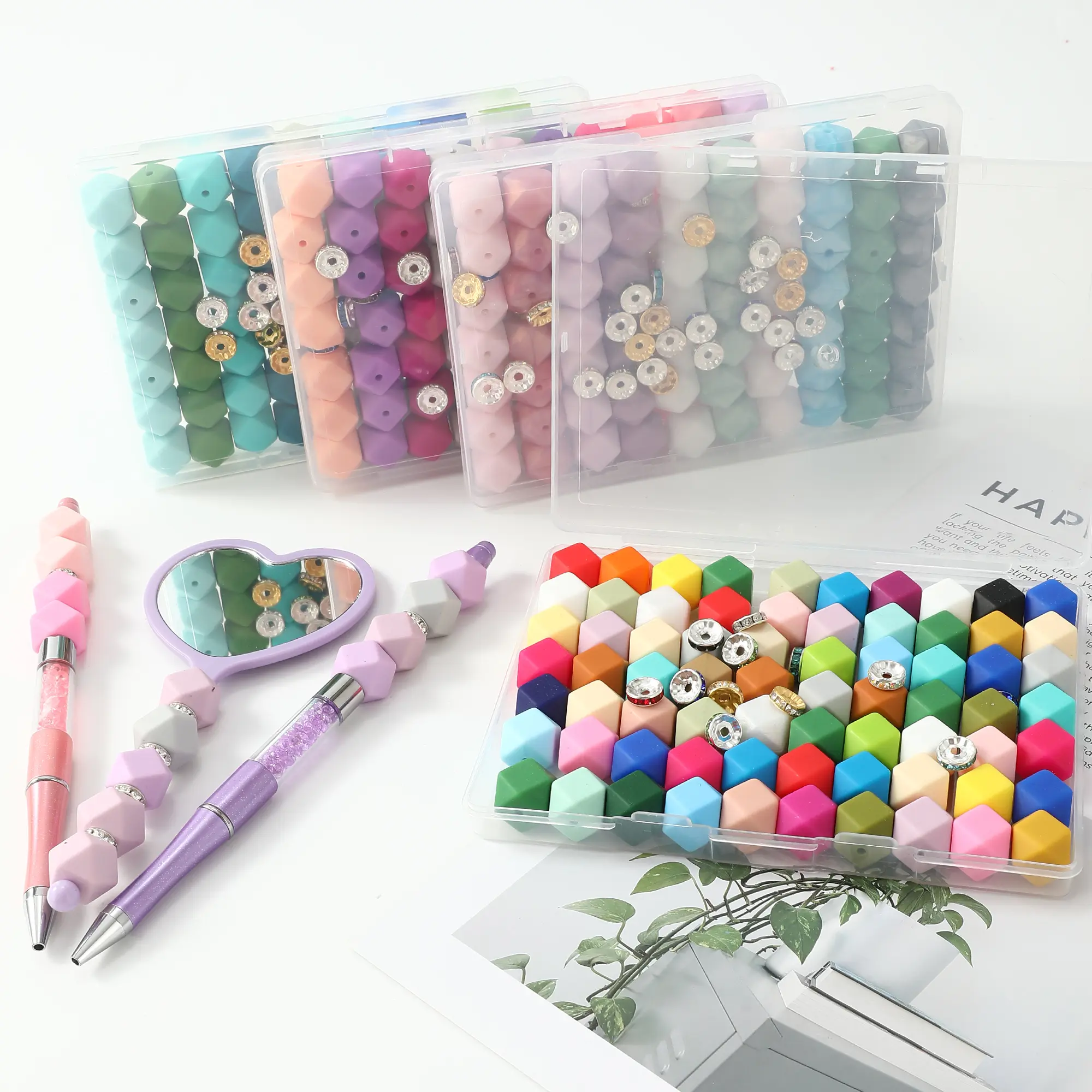 108-Piece Soft Silicone Hexagon Shape Jewelry Beads, Wholesale Crafting Supplies for Beads Jewelry Making, DIY Keychains & Accessories