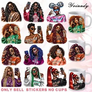 12Pcs/Set Interesting Black Women DIY Glass Jar Packaging Stickers UV DTF High Self-Adhesive Transfer Paper Is Suitable For Decorating Cups And Bottles