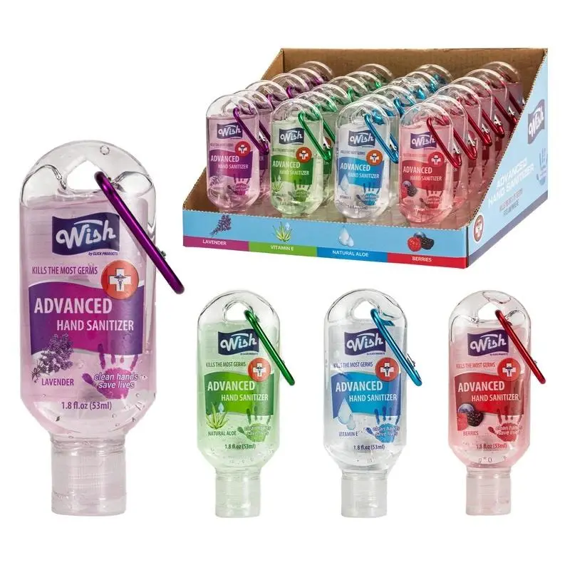 24 Pack Travel Size Hand Sanitizer (1.8 oz) with Carabiner Clips - Fragranced with Lavender, Aloe, Vitamin E & Berries, Fragrance