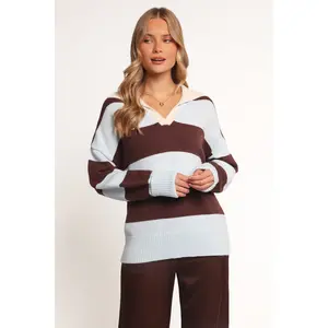 Mikaela Rugby Stripe Knit Sweater - Brown/Blue Stripe