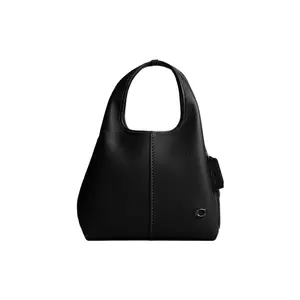 COACH Lana 23 Medium Black Pebbled Leather Shoulder Bag with Quilted Zipper Compartment and Polished Hardware Handbag Handbag Combo