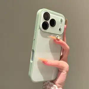 High-end candy-colored glass back panel suitable for iP17promax phone case, iP16promax simple design, iP15pro/14/13 full-cover anti-drop protective case