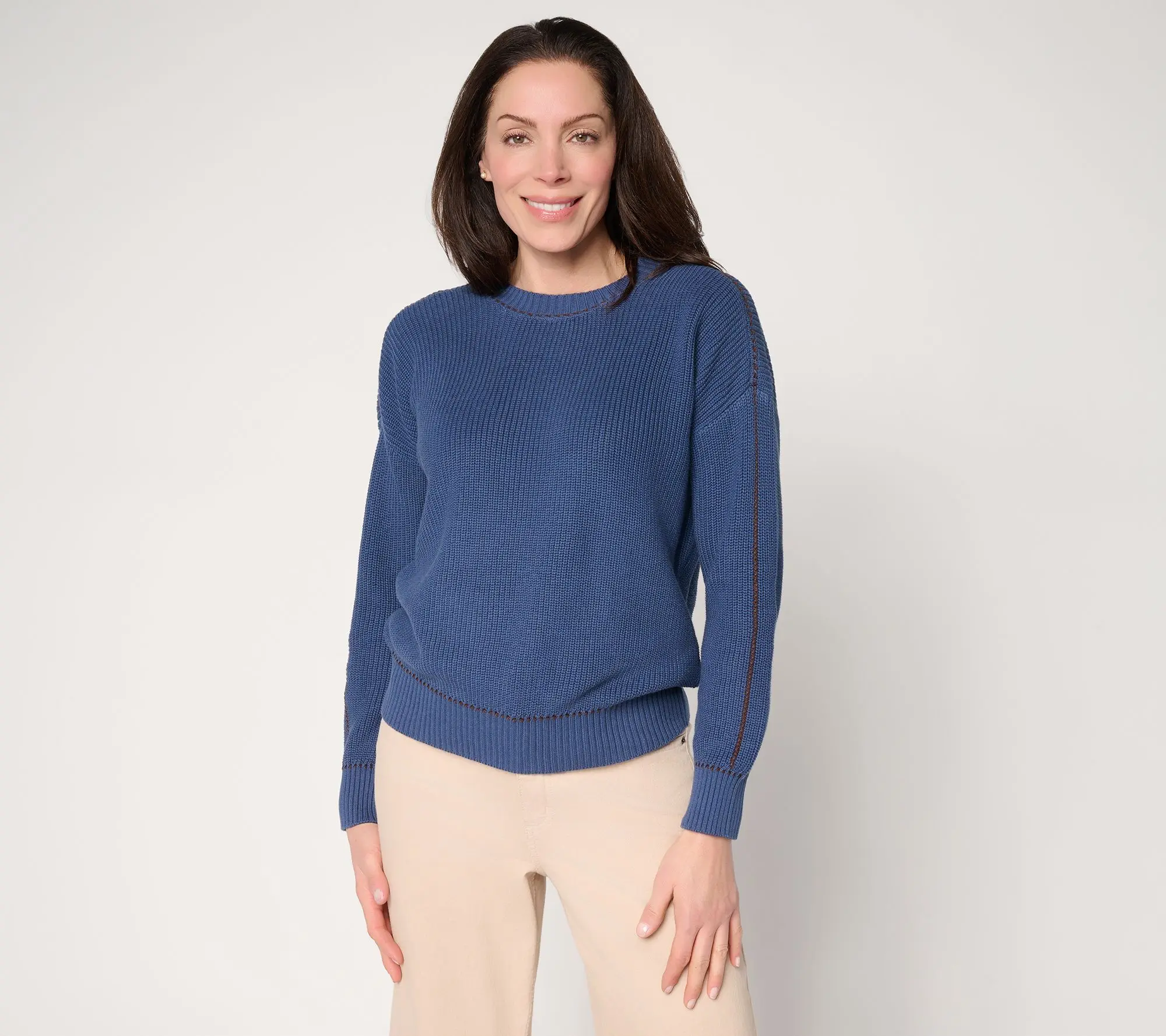 Me by Jennie Garth 100% Cotton Coast Sweater with Whipstitch
