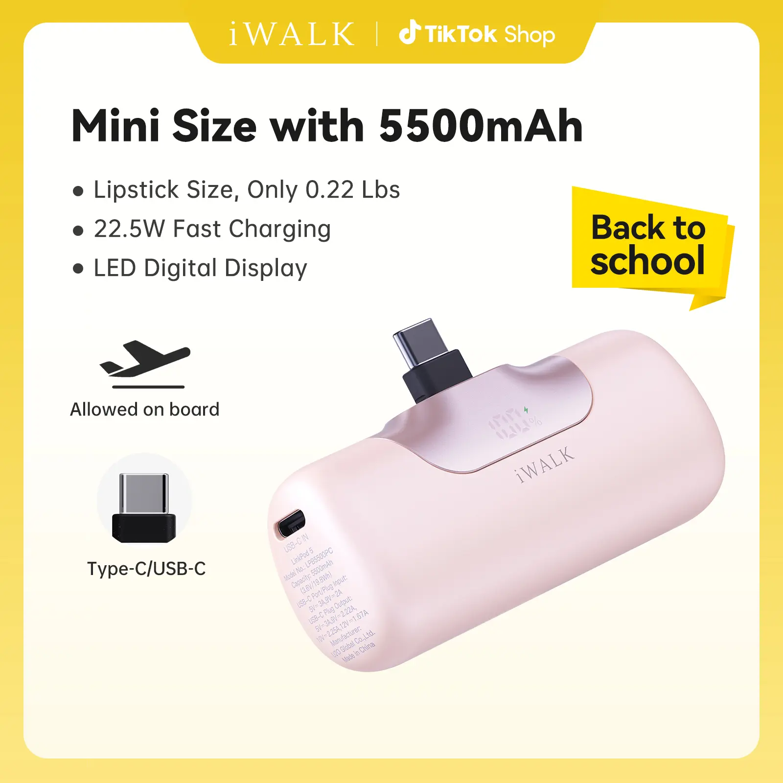 iWALK 5500mAh Mini Portable Charger Power Bank - 22.5W PD USB-C Fast Charging, Magnetic Plug, Digital Display, Built-in Cable, USB-C Input, Mobile Accessories Connector for iPhone 17/16/15 Pro Max, Samsung S24/S23, Outdoor Use, Mini Useful Items