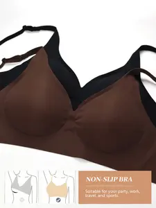2 Pack Non-Slip Wireless Bra, Soft Support Push Up Lift, Removable Pads Easy To Clean, Semi-Fixed Cups No Shifting, Wider Side Wings Prevent Side Spillage, Adjustable Straps No Digging
