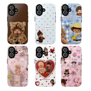 Monchhichi Doll Phone Case Cute Kawaii Monchhichi Character Collage Pink Pastel Aesthetic Cover, Coquette Soft Girl Pastelcore, Lolita Kawaii Style,Trendy Gift for Her, Women & Girls, Compatible 7, 8, XS, 11, 12, 13, 14, 15, 16, 17