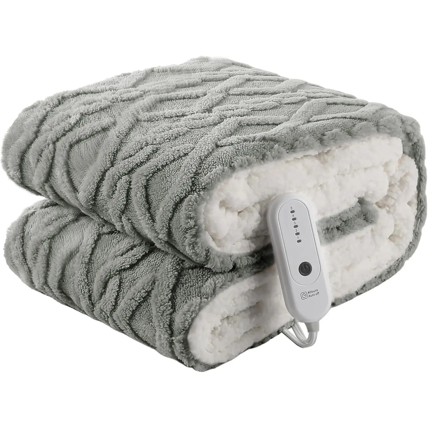 Electric Heated Throw Blanket 50''X60'' Fluffy Ultra Soft 3D Stylish Design 240g Plus 200g Sherpa 5 Heating Levels 4 Hours Auto Off Machine Washable Gray