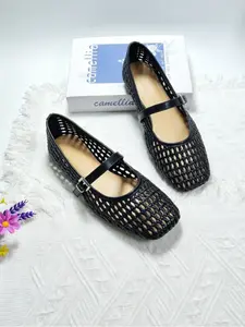 New Arrival French Mesh 2026 Braided Strap Flat Shoes, PU Material, Square Toe, Breathable, Comfortable, Fashionable Women's Shoes