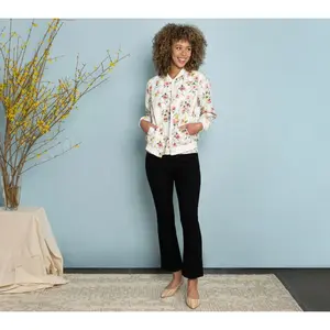 nicole by Nicole Miller 100% Cotton Printed Eyelet Bomber Jacket