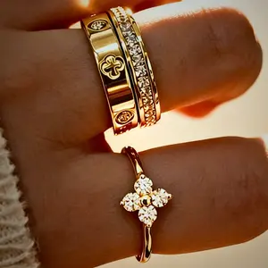 ashionable 14K Gold Pave Ring – Stainless Steel Daily Wear Jewelry for Women