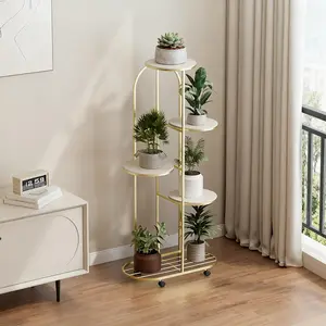 5 Tier Plant Stand Metal, Tiered Plant Stand Indoor with Wheels, Corner Plant Stands for Indoor Plants, for Patio Gardens Bedroom Corner Iiving Room Balcony, Champagne Gold