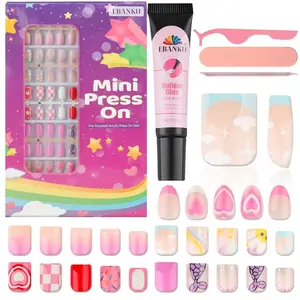 130 Pieces Press on Nails for Kids, EBANKU 5 Pack Kid Fake Nail Kit Old Cute Flower Mermaid Heart Press on Nails for girls 8-12 Years with Jelly Nail Adhesives & Nail Builder Glue Mini Mommy & Me Valentine Nails Kit