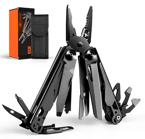 19-in-1 multifunctional tool set featuring a high-quality 440A stainless steel multi-tool pliers with nylon sleeves; foldable and portable, suitable for home, gardening, outdoor activities, everyday carry, and maintenance tasks.