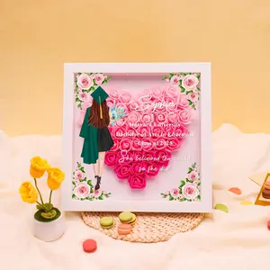 Personalized Congrats Graduation Flower Shadow Box, Custom Roses Shadowbox with Names, Rose Frame Box, Gift for Graduates, Gift For Daughter