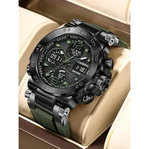 Men’s sporty digital watch, trendy multifunctional watch, fashionable digital watch with luminous dial and alarm function, waterproof men’s watch, comes with box