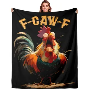 F-Caw-F Funny Blanket Gag Gifts, Naughty White Elephant Gifts for Adults, Brr Basket Stuffers, Funny Stocking Stuffers for Men Women Adults, 60x50in Novelty Throw Blanket for Rooster Chicken Lover