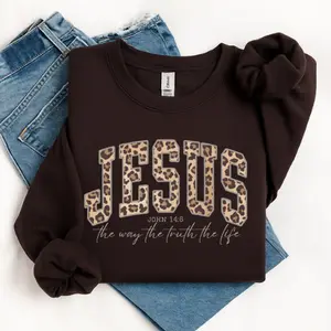 Christian Jesus Leopard Sweatshirt or T-Shirt, Cheetah Print Bible Verse Shirt, Trendy Faith Apparel, Jesus Loves You, The Way The Truth The Life, Christian Gift for Her