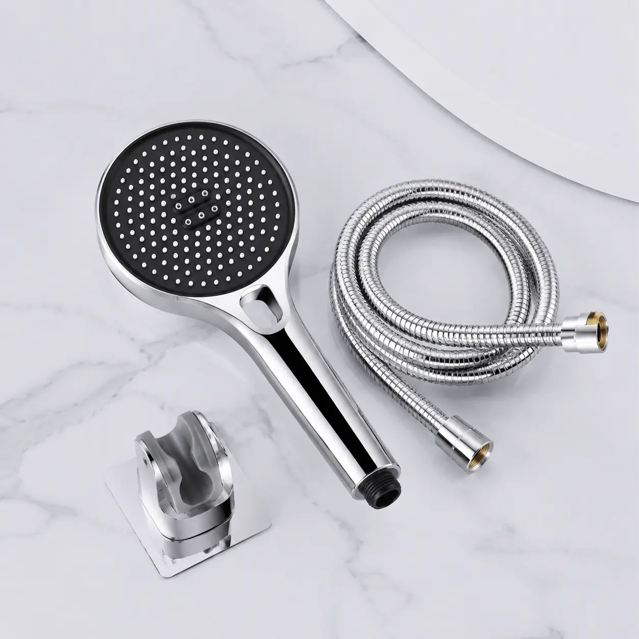 ABS Plastic Portable Handheld Rain Shower Head Set with Flexible Hose, 3-Mode Turbo Spray Pressure-Boost Sprayer for Low Water Pressure, Home Bathroom Accessory
