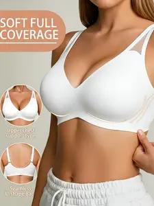 Women's Mesh Patchwork High Support Bra, Dual V Design, Gel Padding, No Steel Cup, Comfortable Wireless Underwear