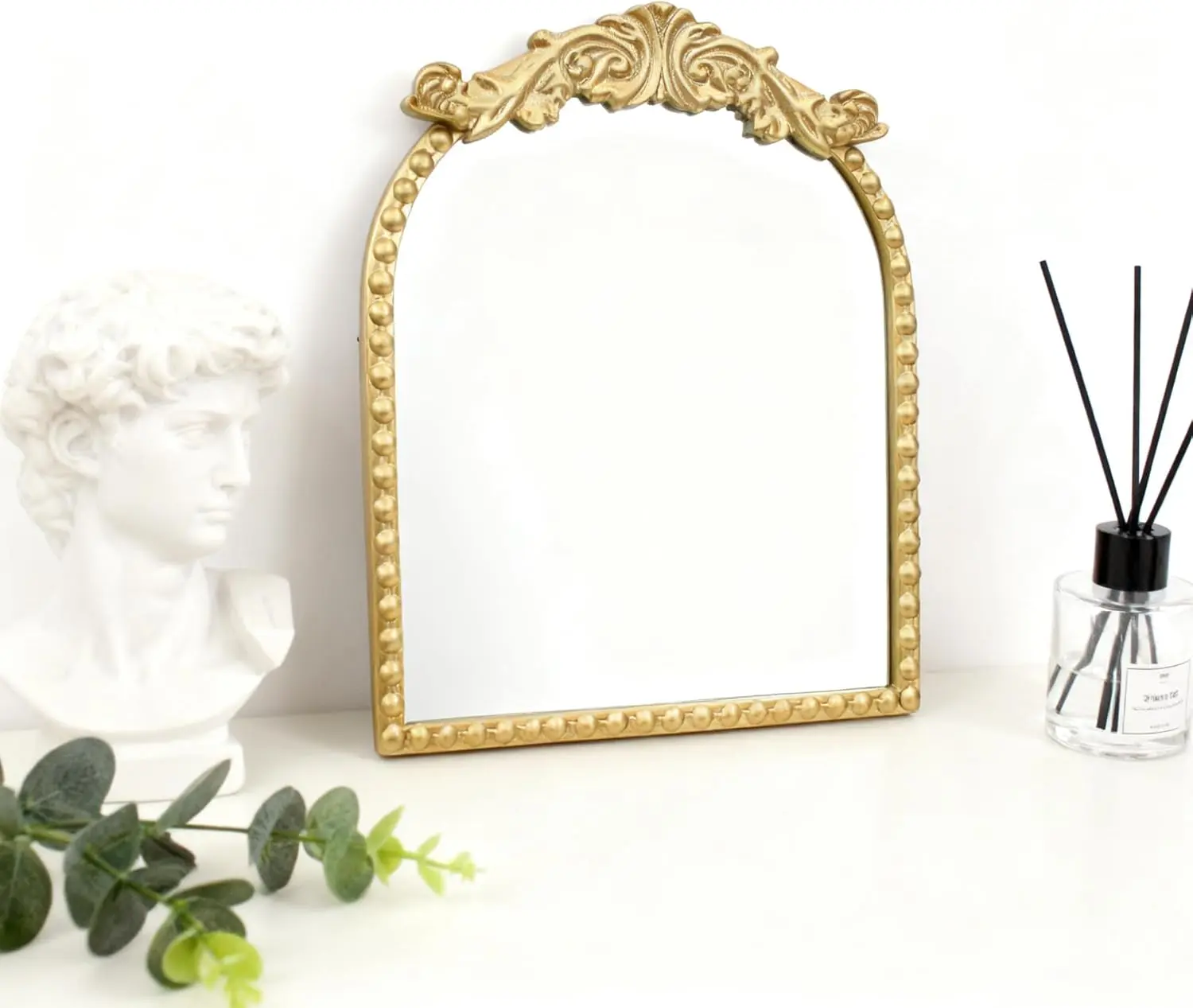 Vintage Makeup Mirror,Metal, 12.1"x9.8" Antique Gold Vanity Mirror, Arched Standing Tabletop Mirrors for Dresser, Baroque Ornate Decor for Desk Living Room,Bedroom (Gold)
