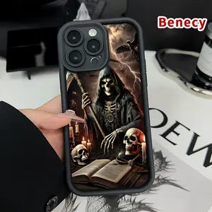 TPU Phone Case for iPhone 15 16 14 Pro Max 13 12 11 XR XS Plus E Grim Reaper Pattern Drop Protection Shockproof Soft Silicone Smartphone Cover Casing