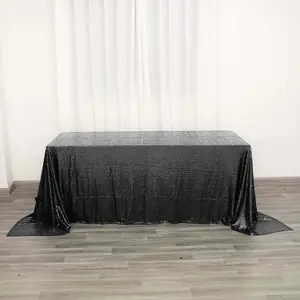 Sequin Rectangle Tablecloth 90"x132" Black with Seamless Glittering Finish - Classy Decor for Formal Events
