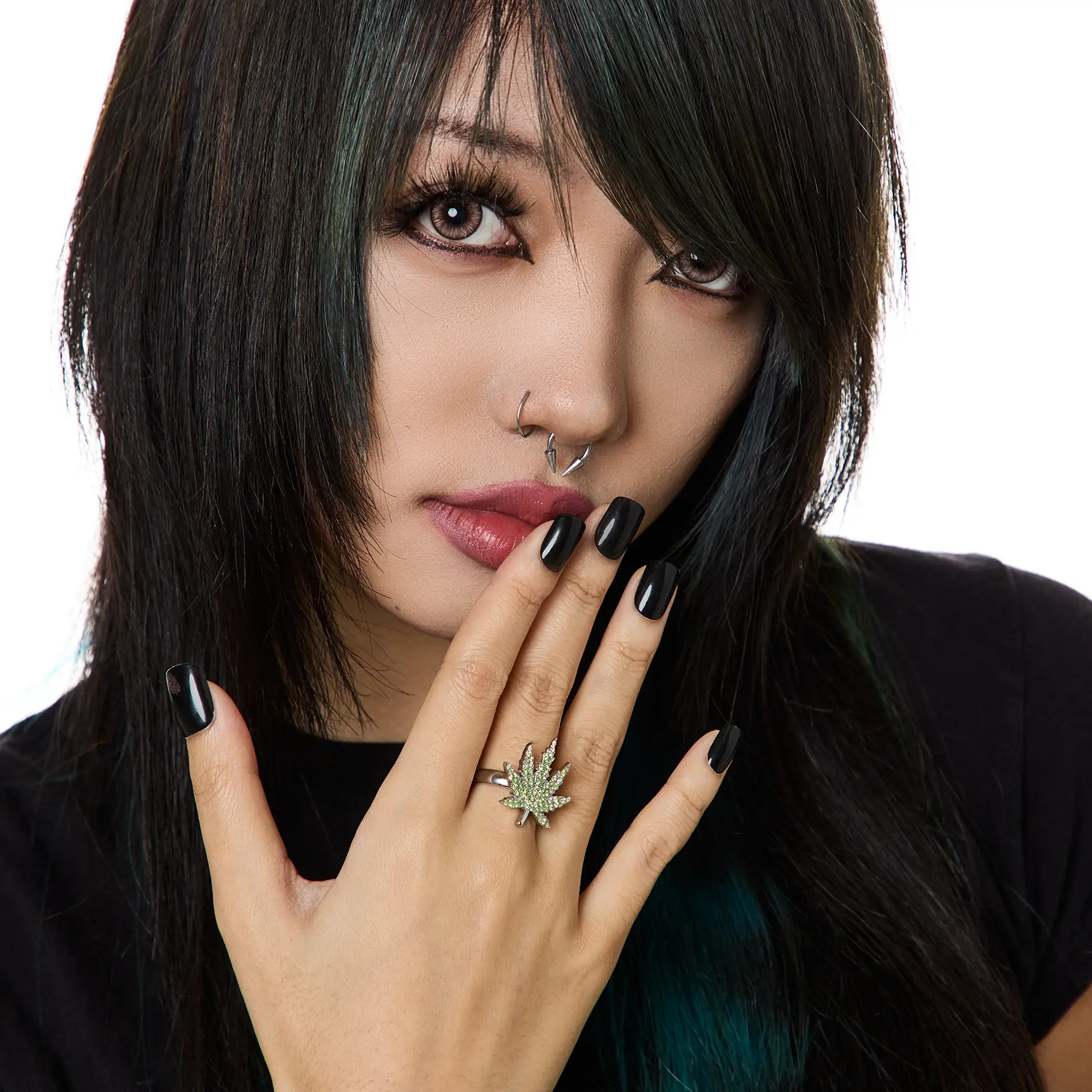 HeavenSent Stoner Girl Ring | Stainless Steel Ring Featuring Green Rhinestones