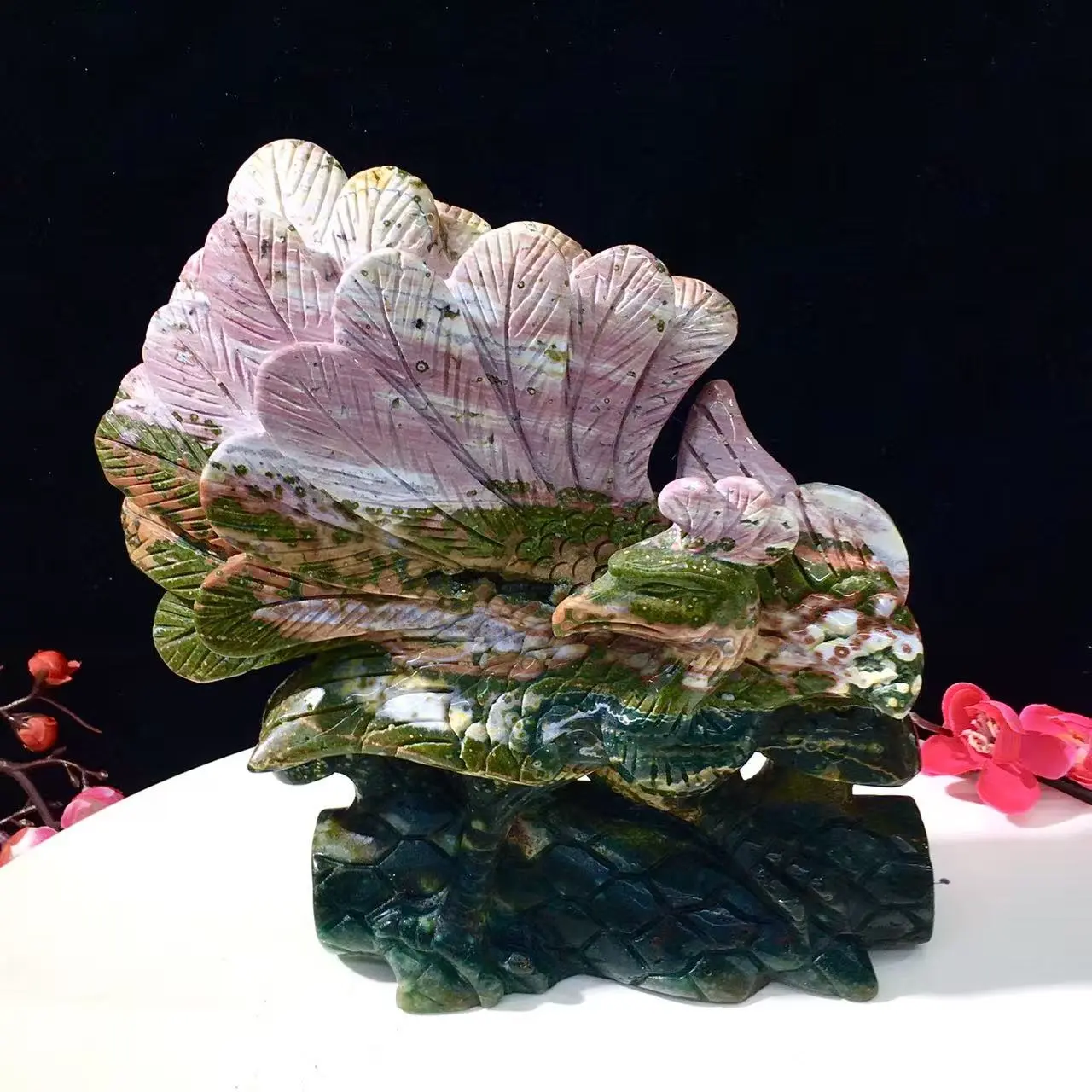Decorative Peacock Figurine Carved from Natural Crystal, Unique Statue for House and Room Decor, Collectible Jewelry Accessory, Home, House Decor, Ocean Jasper, Ornament, 8Th Vein, Jasper 8Th Vein Peacock, Peacock Carved