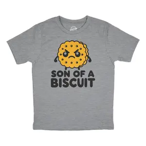 Youth Funny T Shirts Son Of A Biscuit Sarcastic Graphic Novelty Tee For Kids Funny T Shirts Funny Food Short Sleeve Novelty Tees for Kids Light Grey