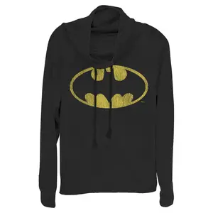 Juniors Womens Batman Logo Retro Caped Crusader Cowl Neck Sweatshirt