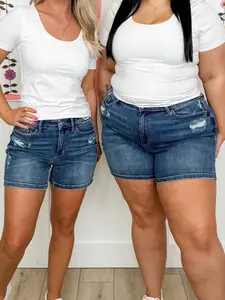 Judy Blue Lillian Mid-Rise Dad Denim Shorts - Dark Wash (Distressed)