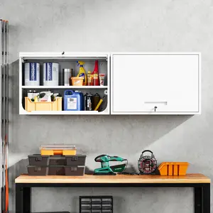 Letaya Metallic Locking Sliding Door Wall-Mounted Floating Garage Cabinet with Shelves - 31.5"W x 15.7"D x 21.6" - Supports Home, Closet, Storage Organization (Garage, Basement Use)