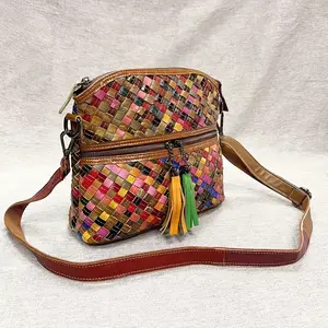 Colorful Genuine Genuine Leather Woven Crossbody Bag with Adjustable Strap & Tassel Detail – Retro Style Handbag, Crossbody Purse river island bags