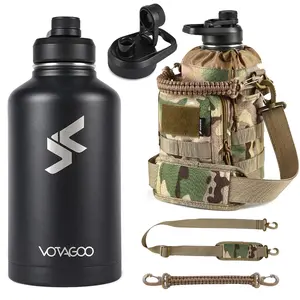 VOTAGOO 64Oz Water Bottle - Half Gallon Stainless Steel Insulated Water Bottle, Metal Water Bottle with Rugged, Removable Sleeve  Carrier Bag for Hiking Camping Hunting