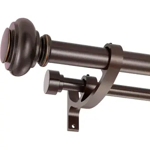 Double Curtain Rods 36 to 72 Inches Adjustable 1 Inch Heavy Duty Dual Curtain Rod with Solid Aluminum Alloy Brackets for Window Sliding Door Bedroom Decoration Matte Brown