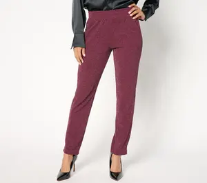 Isaac Mizrahi Live! Regular Sparkle Pebble Crepe Slim Straight Pants