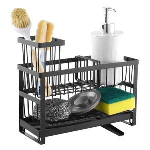 【Summervibes】VEVOR Kitchen Sink Caddy Organizer,  2 Tier Sponge Holder for Kitchen Sink with High Brush Holder & Divider, Storage Rack with Rotatable Drainage Spout, Countertop Organizers and Storage Essentials