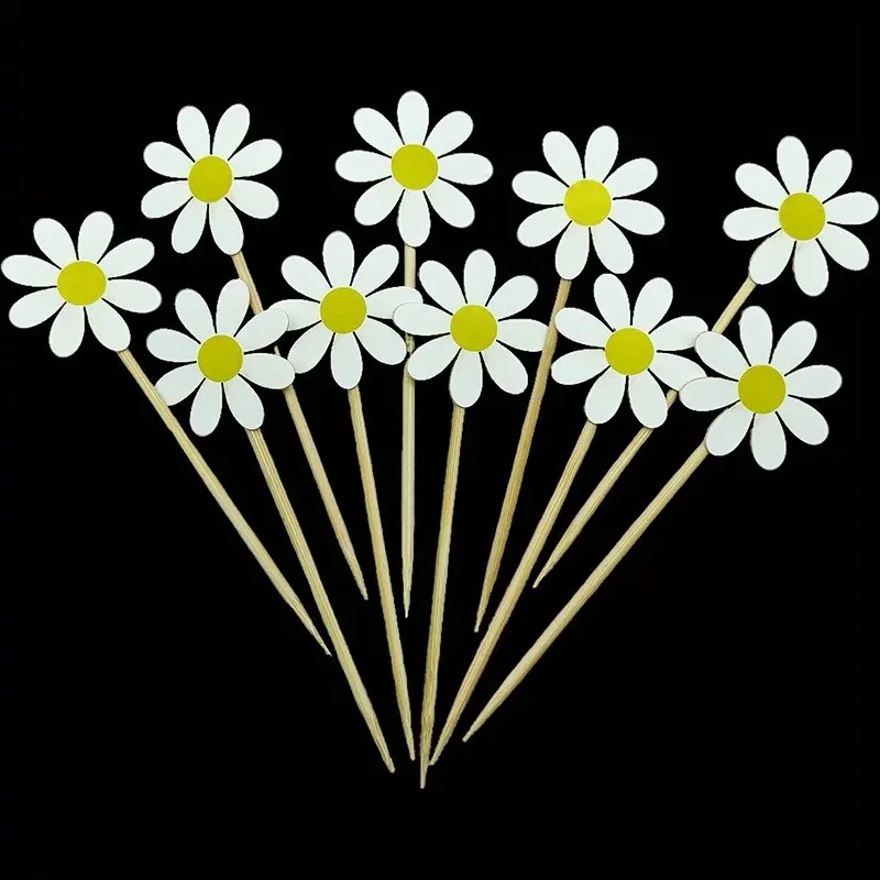 10pcs Cupcake Toppers, White Paper & Bamboo Flower Decorations for Wedding, Birthday, Bridal Shower, Anniversary, Christmas, Thanksgiving, New Year, Valentine'S Day - No Electricity Needed
