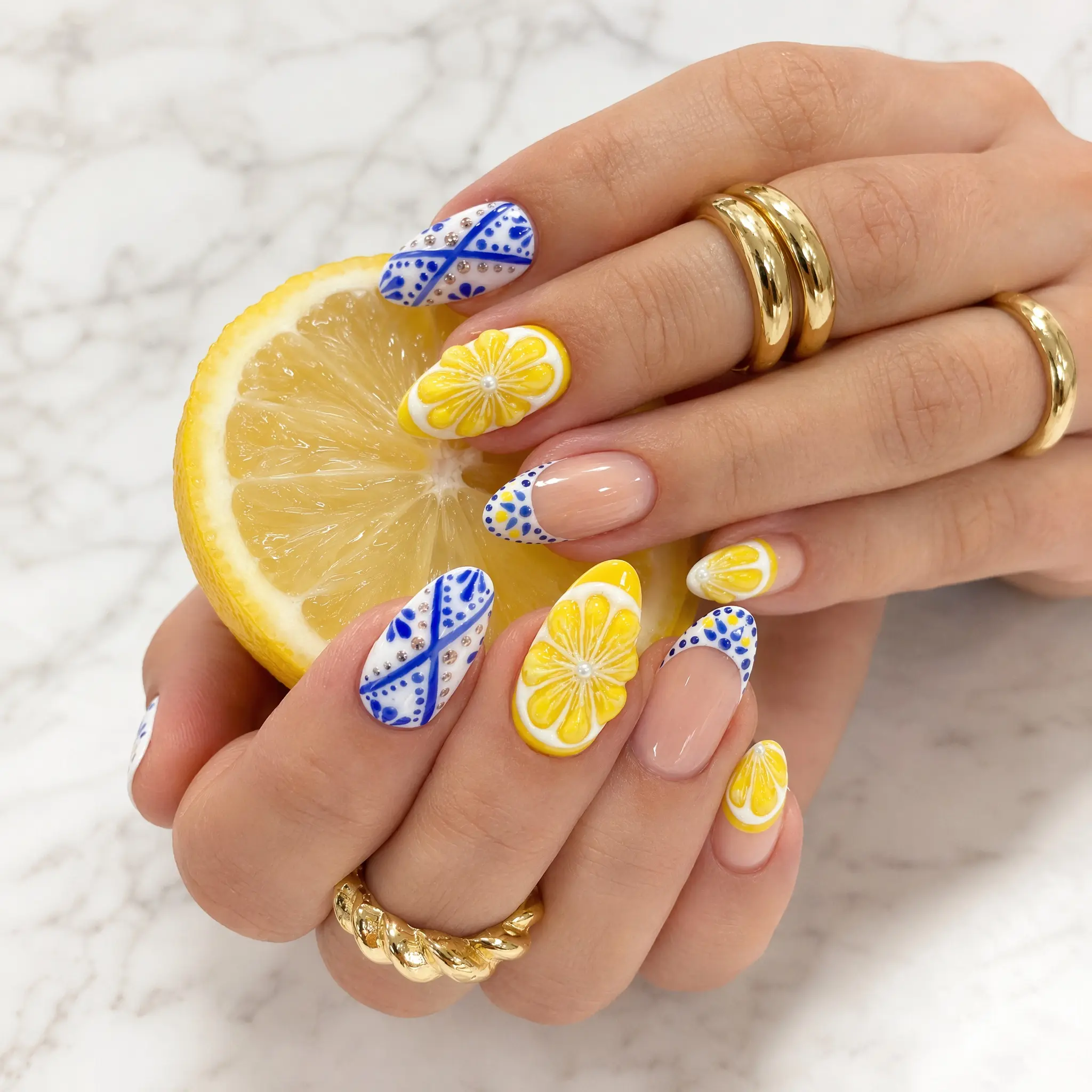Press-On Nails Short Almond Pearl Rhinestone Glossy Reusable Fake Nails for Bridal Date Night Everyday Glam